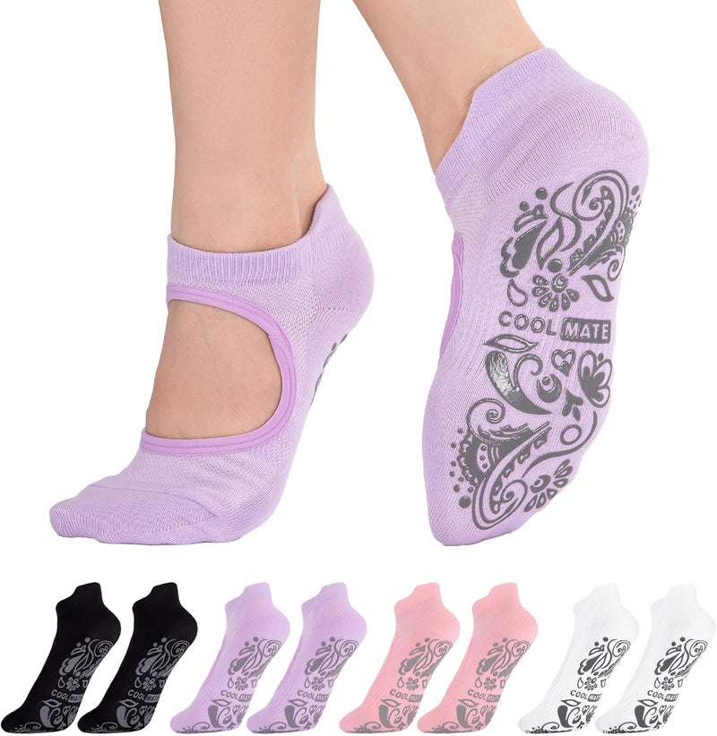 CoolMate Store Pilates Socks with Grips for Women, Yoga Socks, Crew Non Slip Women for Barre, Pilates Gifts - Image 1
